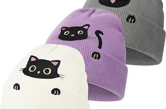 3 Pcs Cat Beanie for Women,Cute Winter Knitted Hat,Animal Soft Skull Cap for Cat Lover Gifts Indoor Outdoor(Gray Purple White)