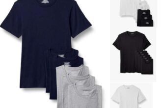 Amazon Essentials 6 pack Mens 100% Cotton Crew Neck Undershirts, short sleeves – XS to XXL – Various colours – w/applied voucher