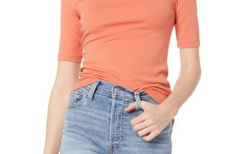 Amazon Essentials Womens Slim-Fit Half Sleeve Square Neck T-Shirt Size S Rust Orange