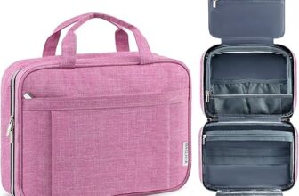 BAGLHER Travel Toiletry Bag for Women, Makeup Organizer Bag with Hanging Hook, Portable Cosmetic Case for Toiletries, Makeup, Travel Essentials, Large