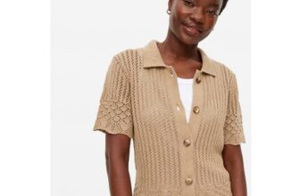 Beige Pointelle Collared Top