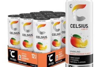 CELSIUS Energy Drink, Sparkling Mango Lemonade, Natural Flavours – No Artificial Colours, Sugar Free Energy Drinks, 355 ml, 12-Pack