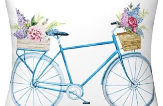 Cushion Covers Blue Bicycle Flower Double-Sided 45 x 45 cm Decorative Pillows Covers for Sofa Bed Home Livingroom Outdoor Garden Decor Cushion Cover 18 x 18 inch