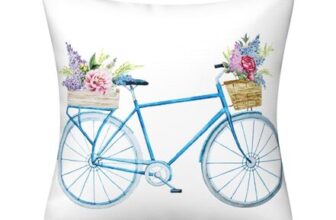 DILOXNSU Blue Bicycle Flower Cushion Covers, 18×18 Inch