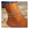 Dainty Silver Anklets Set for Women and Girls, 5 Pcs