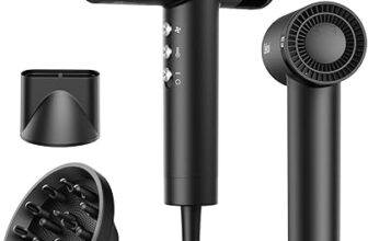 Dekuri Professional Hair Dryer, 110,000 RPM Powerful Brushless Motor, Smooth Frizz-Free Ionic Care, Quiet Lightweight Dryer with Diffuser & Nozzle Black