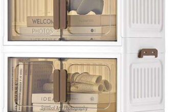 EXCLUSIVESongmics Set of 4 25L Stackable Storage Boxes with Wheels & Magnetic Doors W/Code