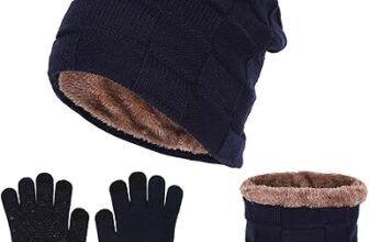 Fadcaer 3 In 1 Set Kids Winter Hat Scarf and Gloves Set, Winter Beanie Hat, Knit Warm Winter Cap Gloves Neck Warmer, Thick with Soft Fleece Lining, Boys 2-10 Years