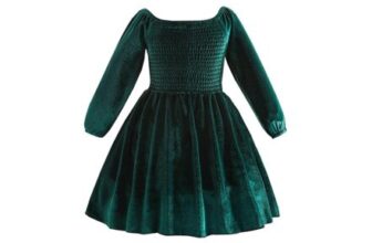Green Velvet Long Sleeve Girls Party Dress