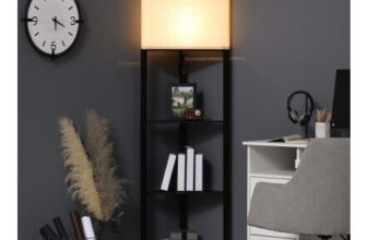 HOMCOM Corner Modern Floor Lamp with Shelves for Living Room, Bedroom