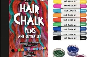 Hair Chalk Pens and Glitter – 12 Chalks and 4 Glitters – Deluxe Set of Colour Crayons – Birthday Rainbow Gift Present
