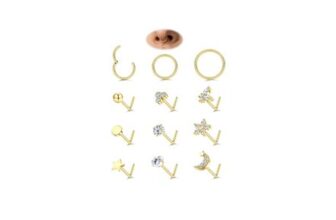 JeweBella 12Pcs Surgical Steel Nose Rings and Studs Set