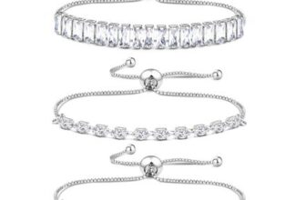 JeweBella Silver Gold Adjustable Tennis Bracelet Set for Women