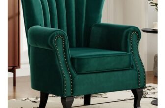 Living and Home Vintage Green Velvet Wingback Armchair