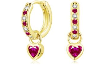 Lynizo Sterling Silver Heart Dangle Earrings with Fuchsia Zirconia