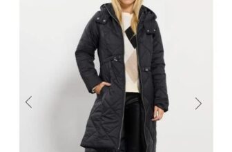 M&Co Petite Black Diamond Quilted Midi Coat (Size 14 Only)