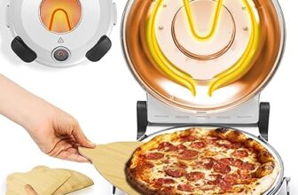 NutriChef Electric Indoor Pizza Oven, 30cm Countertop Cooker with Temp Control, Viewing Window, Non-Stick Stone, Heats to 425C, Easy Clean Pizzas Maker Machine for Home, White