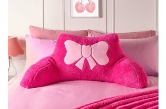 OHS Bow Embroidered Hot Pink Teddy Cushion