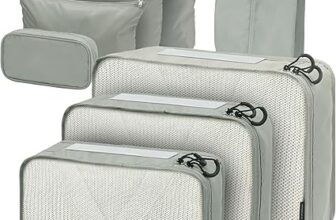 Packing Cubes for Suitcase, 8PCS Waterfoor Travel Organiser, Machine Washable Durable Suitcase Organiser Bags with Shoe Bag, Cosmetic Bag (Light Grey)