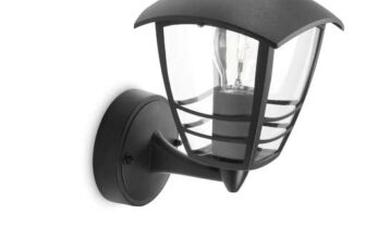 Philips Creek Outdoor Wall Light, IP44 Weather-resistant, Durable, Aluminium, Classic Design, Black, E27 Bulb Sold Separately