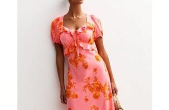 Pink Floral Print Ruffle Trim Milkmaid Midi Dress