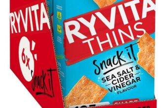 Ryvita Thins Snack It Sea Salt & Cider Vinegar Flavour 125g Pack of 6 (various flavours available)