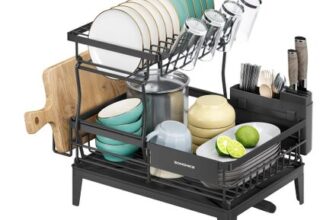 SONGMICS 2-Tier Dish Drying Rack with Rotatable Spout