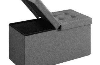SONGMICS Foldable Storage Ottoman Bench, 300 Kg Capacity, Dark Grey