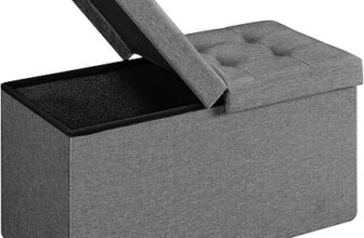 SONGMICS Storage Ottoman, Foldable Storage Bench, 38 x 76 x 38 cm, Flipping Lid, 300 kg Load Capacity, for Hallway, Living Room, Bedroom, Dark Grey LSF86GYZ