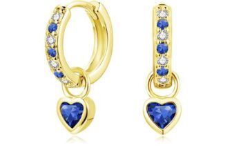 Sterling Silver and Gold Heart Earrings with Sapphire Zircon