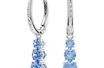 Stilla Attract Hoop Earrings round Cut, Pav, Blue, Rhodium Plated