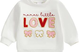 Toddler Baby Girls Boys Outfit Bowknot Letter Embroidered Long Sleeve Sweatshirts Top Round Neck Pullover Toddler Baby Valentines Day Clothes for Girls Boys