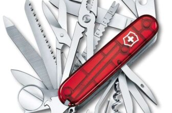 Victorinox Swiss Champ Swiss Army Knife, Medium, Multi Tool, 33 Functions, Blade, Scissors, Red Transparent