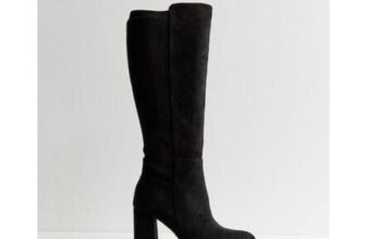Wide Fit Black Faux Suede Knee High Boots