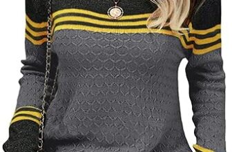 Womens Jumpers Crew Neck Long Sleeve Knit Sweater Colorblock Striped Knitwear Ladies Casual Retro Sweaters Soft Pullover Tops