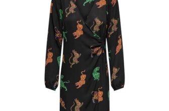 Womens Long Dress, Black/AOP: Swirl Tiger, Size S