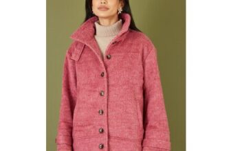 YUMI Pink Oversize Fit Button up Jacket with High Collar