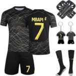 yumcute Football Kit for Boys, Solid Black Soccer Training Shirt Jersey with Short Sleeve, Regular Fit Sports Jersey, Small Size, Kit