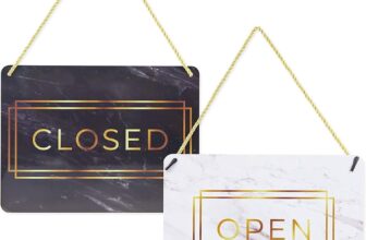 2-Pack Double Sided Open Closed Sign for Business Door, Gold Marble Design Reversible Hanging Sign for Window (29.2 x 21.6 cm)