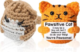 2 Pcs Emotional Support Crochet Cat, Handmade Positive Gifts with Affirmation Card Positive Crochet Animals Emotional Support Gift Birthday Christmas Office Companion Home Decor (BrownOrange)