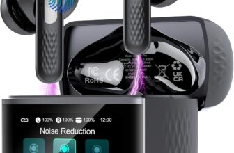 2026 Wireless Earbuds, Bluetooth 5.4 Headphones In Ear with ANC/ENC Noise Cancelling, HiFi Stereo Bluetooth Ear buds with Smart Touchscreen, 5 EQ Modes/IP7 Waterproof Bluetooth Earphones, Black