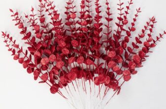 24pcs Glitter Eucalyptus Leaves Stems,13.8In Christmas Eucalyptus Branches Plants for Wedding Xmas Tree Holiday Winter Home Fireplace Decor (Red)