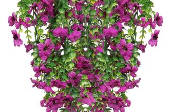 2Pcs Artificial Hanging Flowers, UV-Resistant Fake Hanging Plants Flower Bouquet for Wall Home Room Garden Yard Patio Wedding Indoor Outdoor Decoration (Purple)
