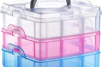 3-Tier Craft Storage Box, Adjustable Storage Box with 18 Compartments, Plastic Detachable Storage Space Box, Transparent Divider Organizer with Handle, Stackable Tiered Box for Stationery Jewelry