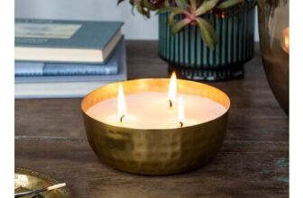 3-Wick Scented Candle Bowl – Gold Tone Hammered Metal