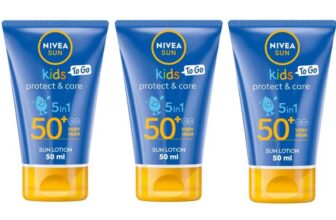 3 x NIVEA Sun Kids Protect & Care To Go SPF 50 Lotion 50ml, No White Cast Formula sun cream – at checkout ( £7.70 – £8.80 w/s&s coupon)