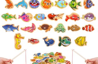 33 pcs Magnetic Fishing Game for Kids Wooden Fish Educational Toys Ocean Animal Games Magnets Learning Games with Fish Rod for Birthday Party Christmas Stocking Filler