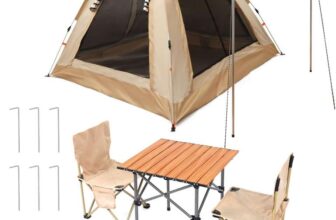 3/4 Man Tent with Awning including Folding Table & 2 x Chairs Waterproof Outdoor Set – Beige