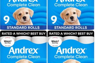 4 x Andrex Complete Clean Toilet Roll 2 Ply – 9 Toilet Rolls (£11.60 / £9.81 with S&S)