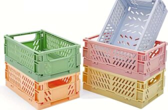 5 Pack Small Pastel Plastic Storage Baskets Collapsible Crates for Organizing, Space-Saving Mini Bins for Classroom Kitchen, Office, Bedroom